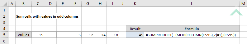 Sum Cells With Values In Odd Columns Excel VBA