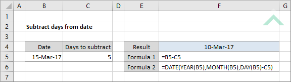 Subtract Days From Date Excel VBA