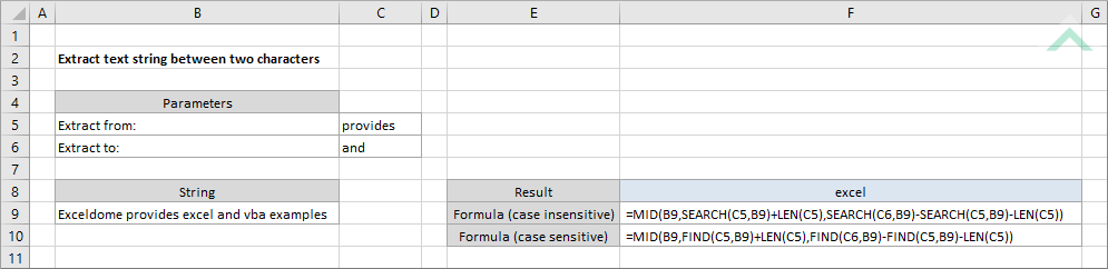 Extract Text String Between Two Characters Using Excel And VBA Exceldome