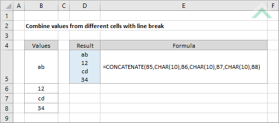 Combine values from different cells with line break - Excel | Exceldome