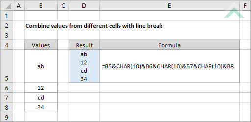 Combine values from different cells with line break