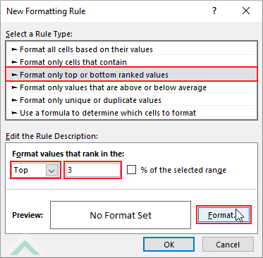 Select options to highlight top 3 number